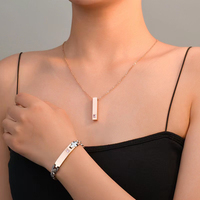 Ensemble collier et bracelet en acier inoxydable serti de zircons géométriques classiques personnalisés, unisexe, pour couples, logo DIY, cadeau de Noël, or