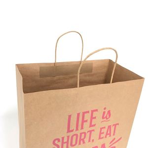 Custom Logo Brown Kraft Paper <b>Bag</b> with Patch Handle Large Pizza Sushi & Salad Takeout Recyclable Restaurant Shop Paper <b>Bag</b> - Product Image 4