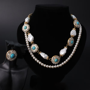 Conjuntos de Collares de Moda Clásicos para Mujer, con Perlas Irregulares y Piedras Turquesa, Chapados en Oro, Estilo Occidental, de Aleación Cristiana, Tendencia 2025 - Product Image 1