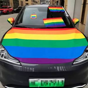 Vente en gros de housses de capot de voiture en polyester extensible dans les quatre sens, avec design personnalisé et logo personnalisé, drapeaux de la fierté lesbienne et gay - Product Image 1