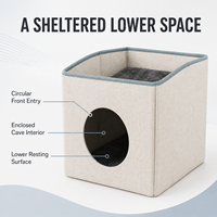 Vente en gros : Lit-cube 2-en-1 pour chat, maisonnette en tissu avec grotte fermée et transat supérieur pour chats d'intérieur et chatons