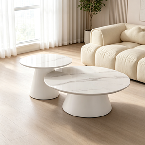 Ensemble de tables basses rondes modernes blanches, plateau en marbre, base solide, luxe léger, meubles multifonctionnels pour salon - Product Image 3