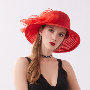 Sombrero tocado de verano para mujer al por mayor, gorro de fieltro de flores para mujer con ala ancha Derby para boda, novia, pesca - Product Image 1
