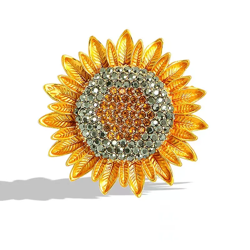 Yellow Flower Rhinestone Sunflower Brooches Crystal Plant Brooch Pin For Women