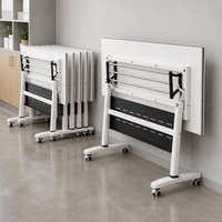 Bureau d'entraînement scolaire pliable en métal commercial avec étagère de rangement, design contemporain, durable et écologique pour usage hôtelier et de bureau