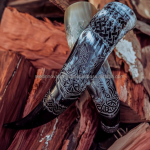 Meilleur vendeur Corne de buffle et de boeuf de vache naturelle polie et personnalisée, fabriquée à la main, buvant des cornes de viking avec agate - Product Image 1