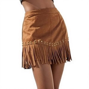 Minifalda Sexy de Ante Sintético con Cintura Alta, Remaches Vintage, Antiarrugas, Juvenil, Verano 2026, Estilo Bohemio con Flecos - Product Image 3