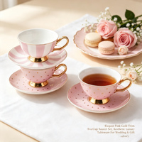 Ensemble de tasses et soucoupes en porcelaine rose européenne de luxe, bordure dorée électro-plaquée, tasse à thé de l'après-midi pour café, maison, coffret cadeau