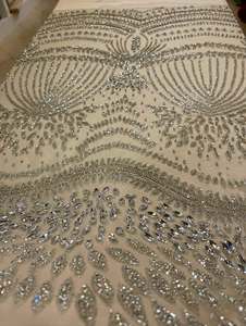 High End Crystal Beaded Embroidered <b>Fabric</b> with Floral Lace Pattern Designer Material for Gown Evening Dress Garment Textile - Product Image 2