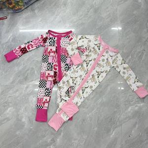 Großhandel Casual ODM Bambus gestrickt 200-220g/m² Wärme übertragung bedruckte Zwei-Wege-Reißverschluss-Pyjamas für Baby-Weihnachts druck Kleidung - Product Image 1