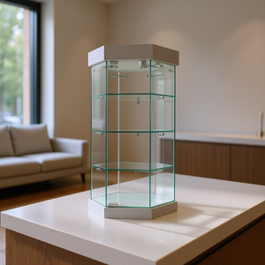 Vitrine de comptoir hexagonale 75 cm H 40 cm L en verre trempé gris clair avec 3 étagères et porte verrouillable - Product Image 3