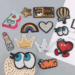 Sequins Embroidered Cartoon Eyes and Crowns Iron on Patches Computer Embroidery Patches Custom Embroidery Patches for Clothing