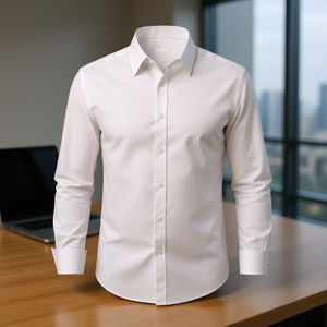 Camisa de Vestir Blanca para Hombre, Corte Entallado, Manga Larga, Popelina, Tela Suave y Elástica, Informal de Negocios, Formal, para Trabajo, Boda, Cena - Product Image 2