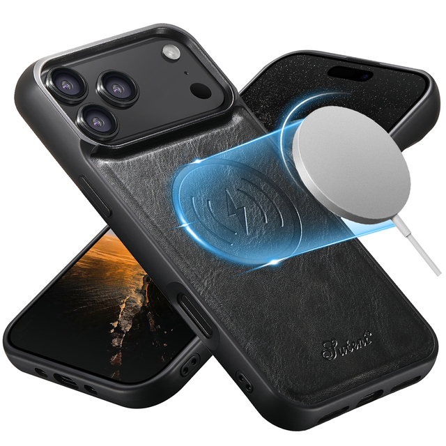 SUTENI for iPhone 18 Pro Max Phone Case Magnet Wireless Charging Oil Wax Smooth Texture Luxury Faux Leather 17 16 Plus 15 14 13