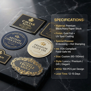 Etiqueta <span class=keywords><strong>de</strong></span> Alimentos Personalizada <span class=keywords><strong>de</strong></span> Lujo con Lámina Dorada, Adhesivo con Relieve y UV para Cajas <span class=keywords><strong>de</strong></span> Regalo <span class=keywords><strong>de</strong></span> Caviar y Trufas - Product Image 4