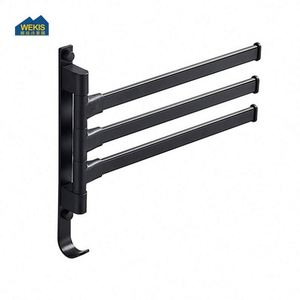 WEKIS 5-Arm Single Black Aluminum Folding Wall-Mounted Hanger Holder <b>Hook</b> Rotating Bars Heater Modern <b>Chrome</b> Finish Bathroom - Product Image 4