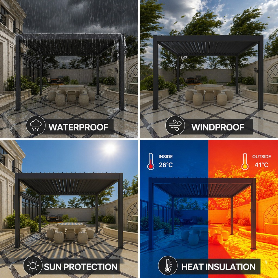 Upgraded Design Modern Bioclimatic Aluminum Pergola with Motorized ...