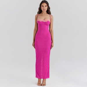 Strapless Lace Trimmed Long Dress Natural Waist Backless Vacation Style Breathable <b>Spaghetti</b> <b>Strap</b> Maxi Dress - Product Image 1