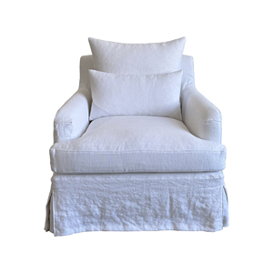 Poltrona in Lino Bianco con Base a Gonna, Personalizzabile, Sedia d'Accento per <span class=keywords><strong>Soggiorno</strong></span> - Product Image 1