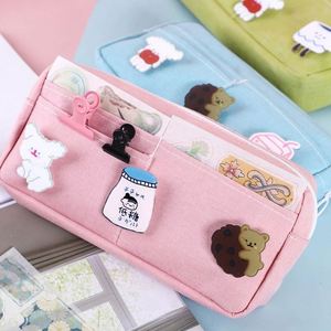 Canvas Pencil Case Cute Animal Badge Pink Pencil Cases Large <b>School</b> Pencil <b>Bags</b> for Maiden Girl Stationery Supplies - Product Image 5