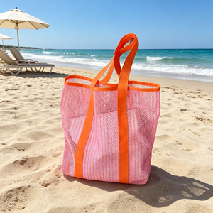 Bolso de playa grande de malla transparente con parte superior abierta para mujer, bandolera transparente a rayas sin arena, colorido para verano y piscina - Product Image 1