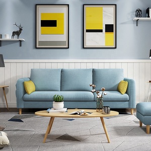 Juego <span class=keywords><strong>de</strong></span> Sofás Seccionales Modernos Azules Pequeños para Sala <span class=keywords><strong>de</strong></span> Estar con Estructura <span class=keywords><strong>de</strong></span> Madera y Tela <span class=keywords><strong>de</strong></span> Tapicería Nuevos - Product Image 4