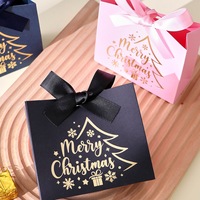 Boîtes cadeaux de Noël en papier avec impression dorée Joyeux Noël, avec nœud en satin pour emballer des bonbons et des biscuits pour les fêtes de fin d'année