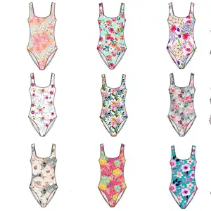 OEM 2024 nuevo traje de baño para niñas bebé traje de baño de una correa azul Rosa estampado lindo Bikini de playa dulce traje de baño para niños