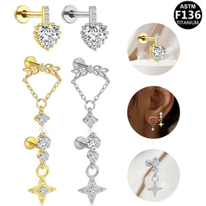 <b>Titanium</b> Heart <b>Stud</b> Earrings With Zircon Crystal Claw Setting For Party Fashion Jewelry - Product Image 1