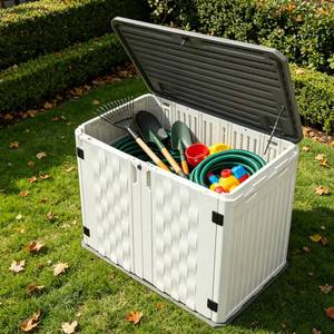 Boîte de rangement de jardin VERTAK 736L, personnalisable, verrouillable, rectangulaire, en plastique HDPE, pour extérieur, patio, organisateur de rangement - Product Image 1