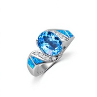 Bague de fiançailles ovale en opale bleue de style hawaïen, nouvelle collection européenne et américaine, avec incrustation en cuivre