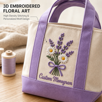 Sac fourre-tout en toile personnalisé brodé de fleurs avec poche avant, sac de plage en coton monogrammé pour la plage, le shopping et les voyages