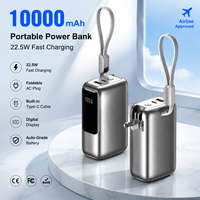 Batterie externe portable 22,5 W AVS 10000 mAh pliable avec prise CA intégrée, câble Type-C et affichage numérique, qualité automobile, pour téléphone