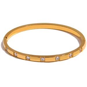 Jinyou pulseira elegante de aço inoxidável, bracelete de zircônia cúbica, 18k, banhado a ouro, joias à prova d'água, charme para mulheres, 568