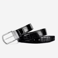 Ceinture en cuir de crocodile de luxe pour homme avec boucle à ardillon en acier inoxydable, coffret cadeau complet pour offrir