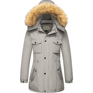 Veste d'hiver légère imperméable pour <span class=keywords><strong>femme</strong></span>, <span class=keywords><strong>parka</strong></span> longue coupe-vent <span class=keywords><strong>avec</strong></span> <span class=keywords><strong>capuche</strong></span> en fourrure amovible, manteau d'hiver en gros - Product Image 4