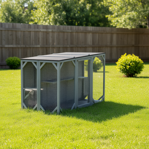 Casa para Gatos de Madera Gris para Exteriores, 71x32 Pulgadas, 3 Plataformas, Recinto para Mascotas para Uso en Exteriores - Product Image 2