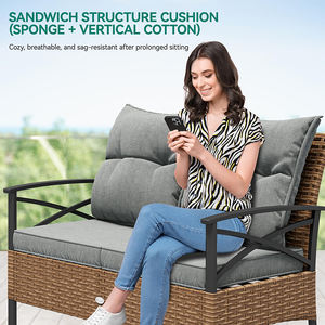 Dwoo أفضل بائع حديقة وحدات محادثة الفناء أريكة كرسي الفناء الخلفي 4 قطع أثاث الفناء مجموعة الخوص - Product Image 4