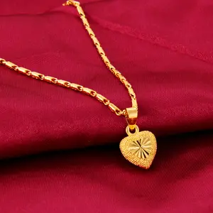 Neulry presente do dia dos namorados estilo elegante, colar de ouro 24k coração doce jóias para mulheres