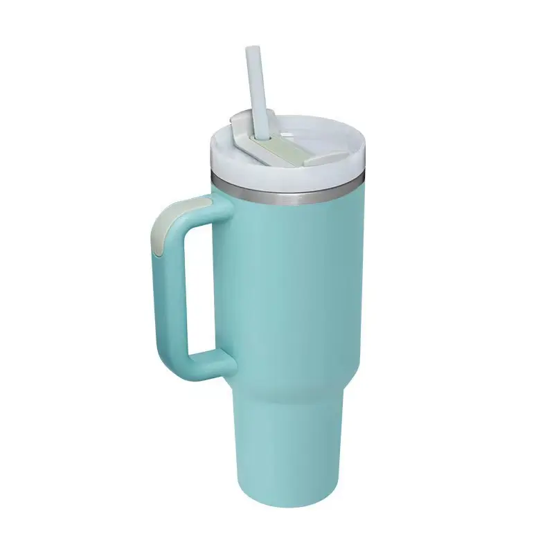 Tasse de voyage sous vide réutilisable en acier inoxydable mat de 2e génération avec poignée de 40oz