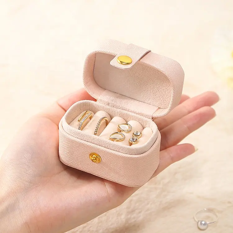 Custom Mini Gift Storage Boxes Travel Jewelry Organizer Case Engagement Saffiano Leather Ring Box