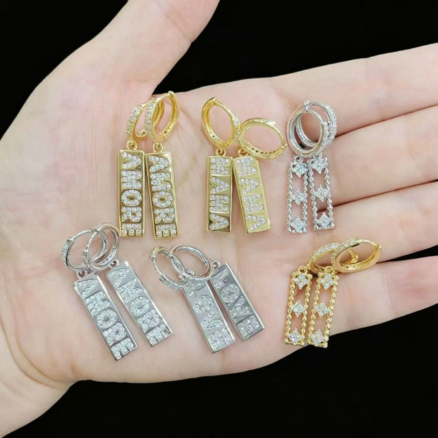 18k Gold Brass Love Amore Charm Hoop Earrings