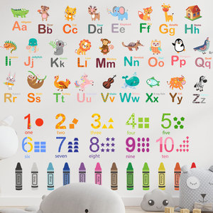 <span class=keywords><strong>Lettere</strong></span> dell'alfabeto animale del fumetto della scuola della decorazione della parete della stanza dei bambini - Product Image 1