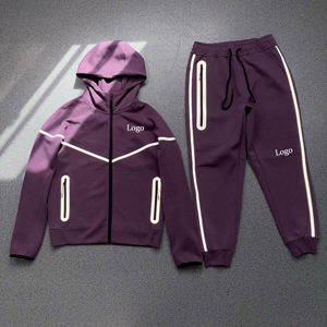 Ensemble sweat-shirt à capuche pour homme, couleur unie, en tissu éponge français, sweat-shirt zippé avec logo, vêtements respirants pour l'automne - Product Image 3
