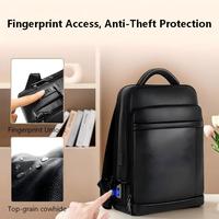 Sac à dos pour ordinateur portable en cuir véritable multifonctionnel personnalisé avec système de verrouillage par empreinte digitale, antivol intelligent pour homme