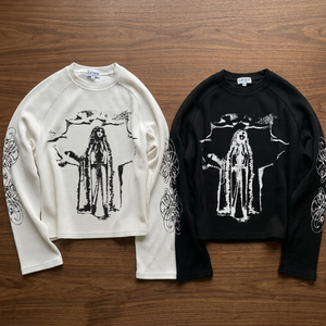 T-<b>shirt</b> Heavyweight Cotton <b>Waffle</b> Cropped Drop Shoulder Long Sleeve Graphic Digital Print Tee Oversized Streetwear Men T <b>Shirt</b> - Product Image 1