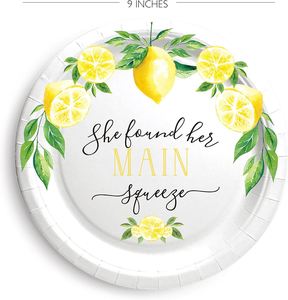 FDA Approved 9-Inch <b>Disposable</b> White <b>Plate</b> with Lemon FOIL 350gsm Scalloped Edges for Parties and Events - Product Image 1