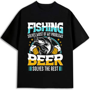 Camiseta de hombre con estampado 'Fishing Beer Solves Problems', 100% algodón, manga corta, cuello redondo, corte regular, antiencogimiento, jersey - Product Image 1