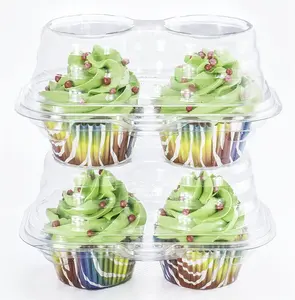 Double Cupcake Container 2 Compartment Hinged Plastic Clear Bakery Two Muffin Takeout Holder