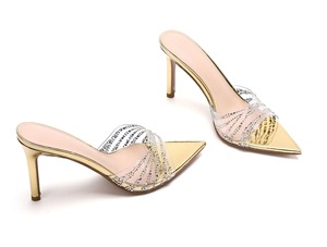 Sandales mules à <span class=keywords><strong>talon</strong></span> <span class=keywords><strong>aiguille</strong></span> transparentes en PVC avec strass argentés pour femmes, à bout pointu, à enfiler, escarpins sexy <span class=keywords><strong>de</strong></span> qualité pour dames - Product Image 5